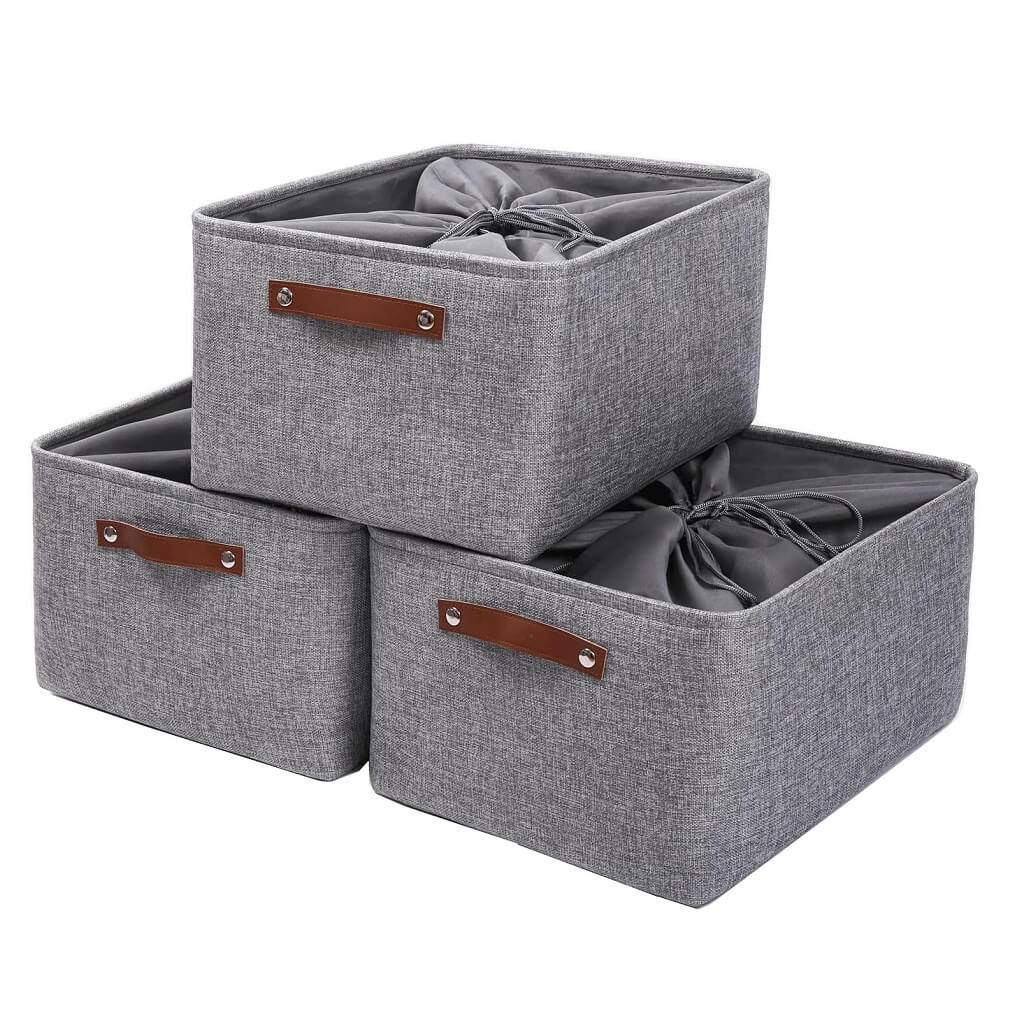 Grey Storage Basket with Leather Handle - Image 63