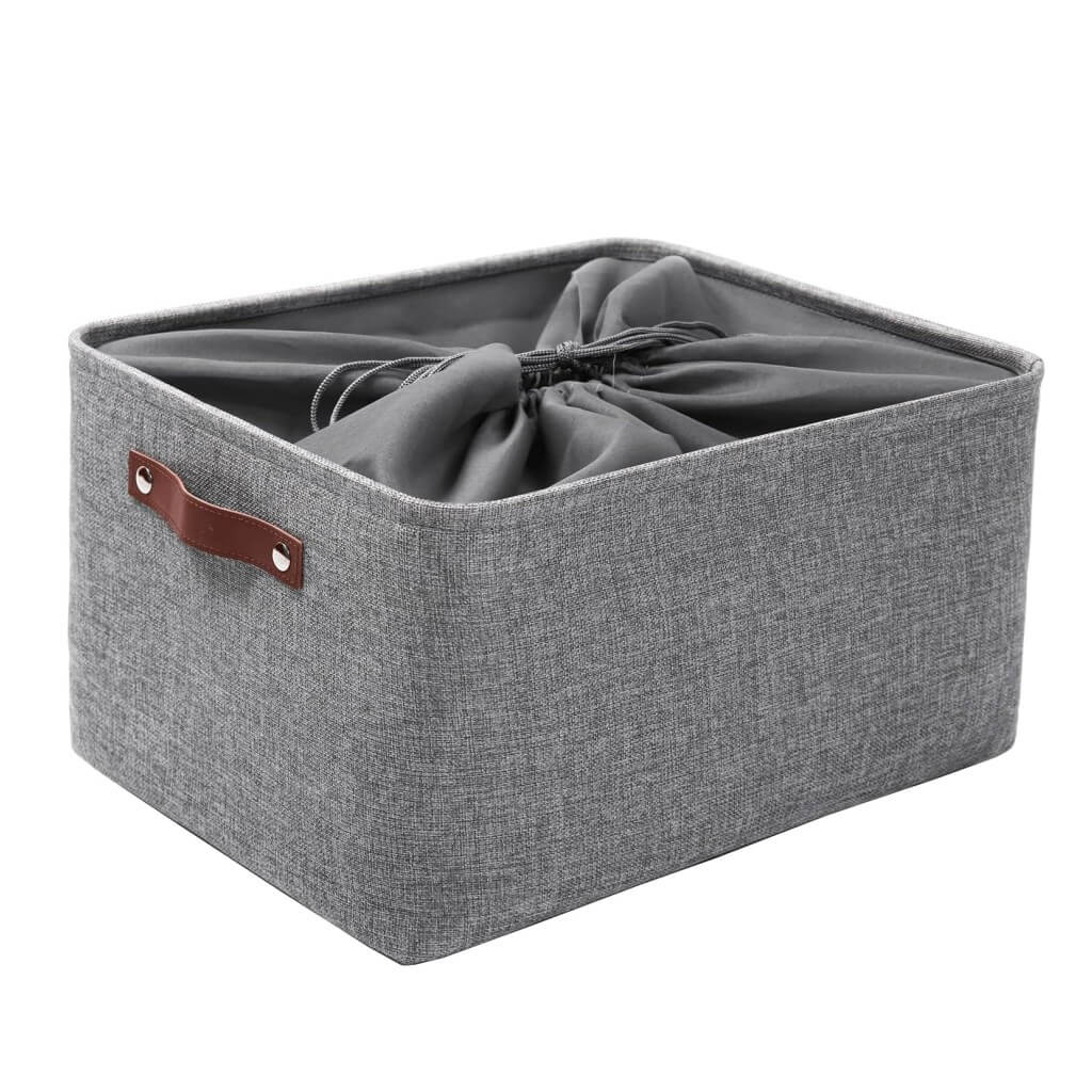 Grey Storage Basket with Leather Handle - Image 7