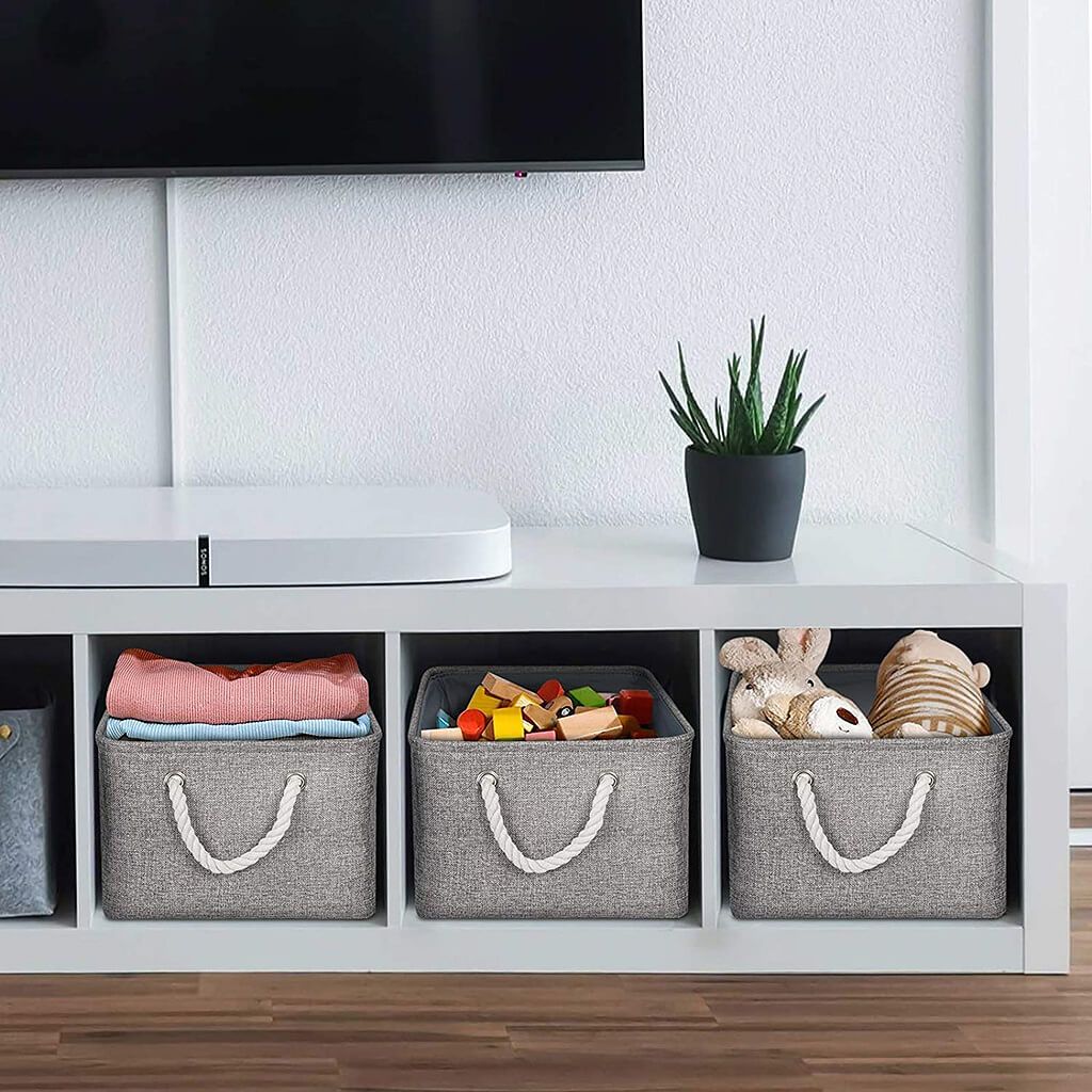 Grey Storage Basket with Leather Handle - Image 71