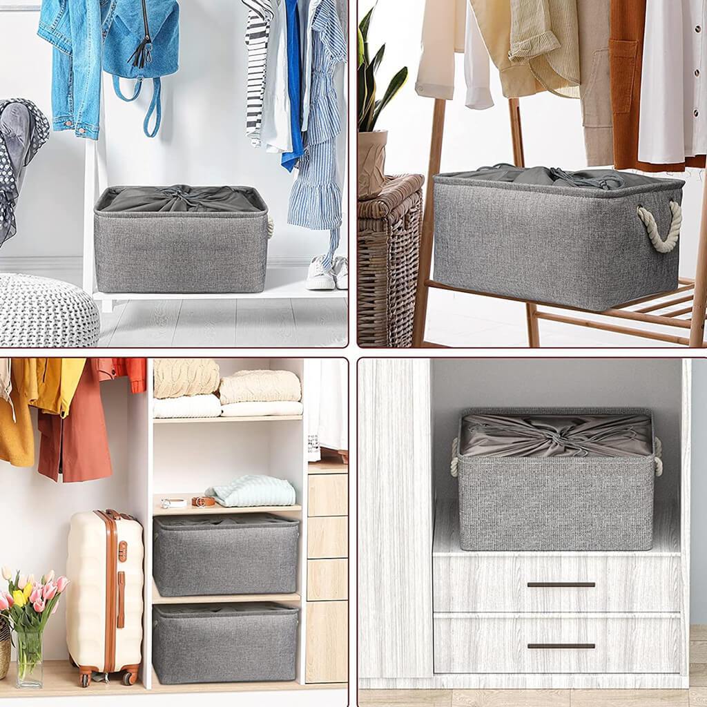 Grey Storage Basket with Leather Handle - Image 79