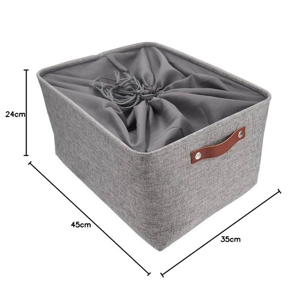Grey Storage Basket with Leather Handle - Image 8
