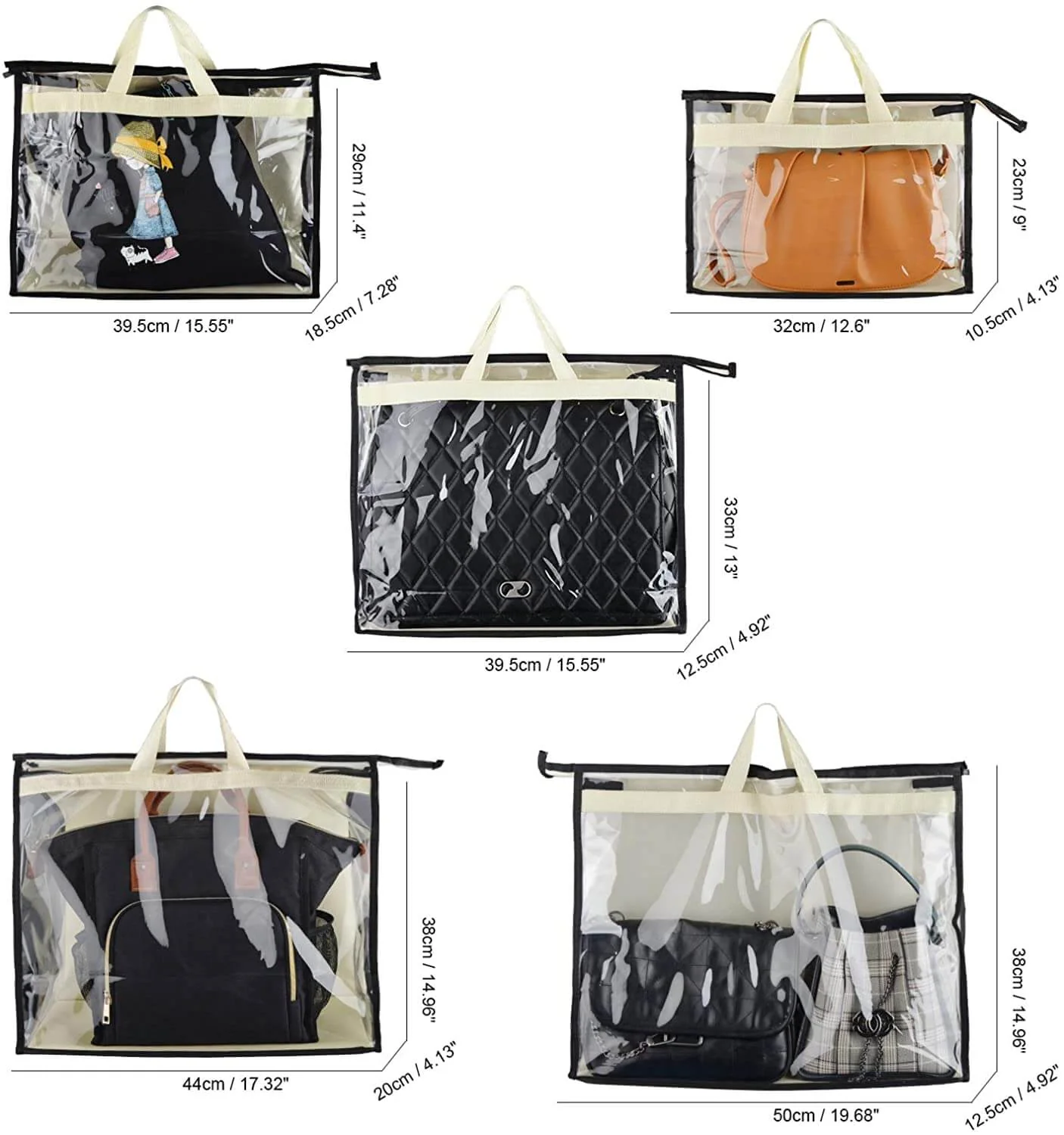 Handbag Storage Organizer Dust Cover Transparent Bag 5PCS/Set - Image 3