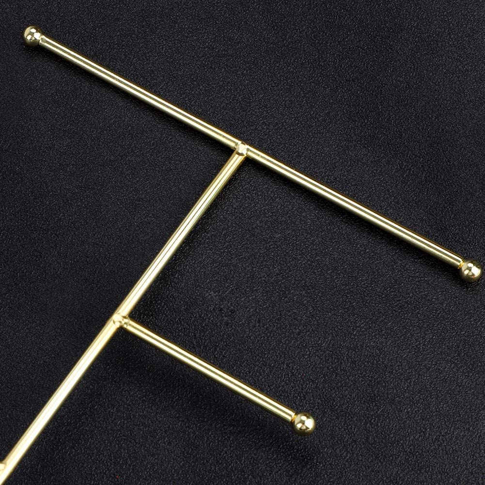 Jewelry Stand Holder Metal T-Bar Necklace Earrings Organizer Rack with Marble Pattern Round Tray - Image 6