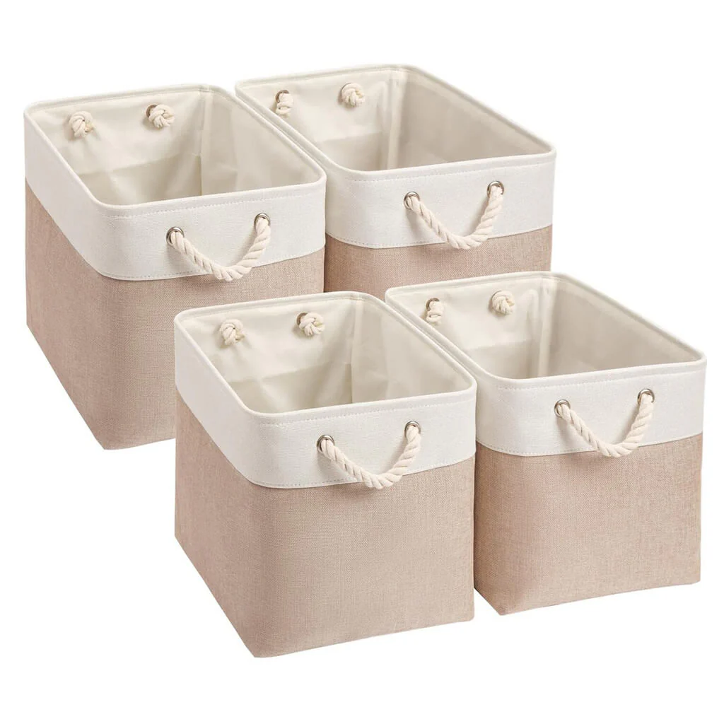Large Fabric Baskets Beige/White 33x38x33 CM - Image 8