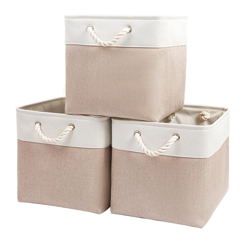 Large Fabric Baskets Beige/White 33x38x33 CM - Image 9