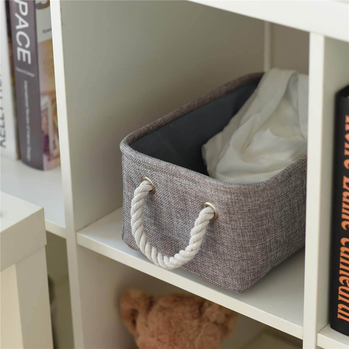 3 Pack Small Grey Foldable Fabric Storage Boxes - Image 6