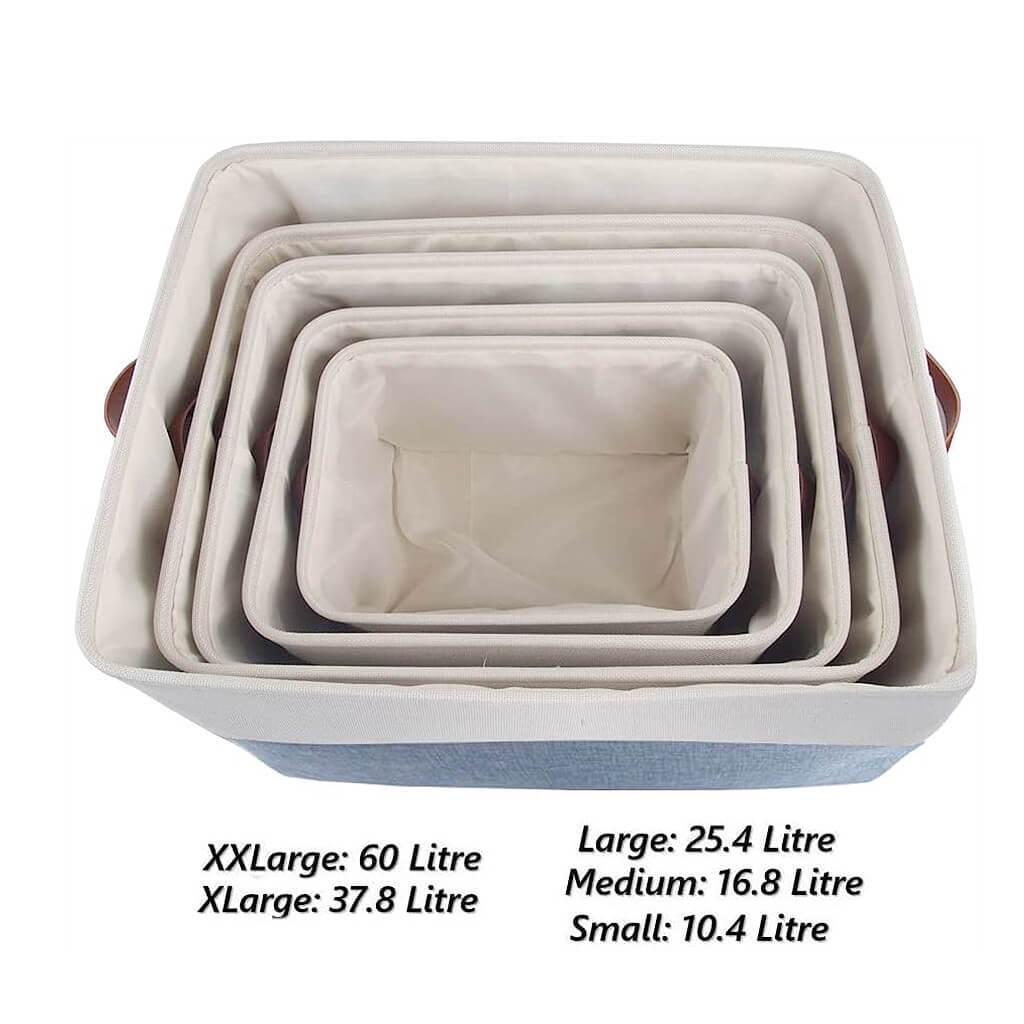 Blue White Canvas Storage Basket with Leather Handle - Image 8