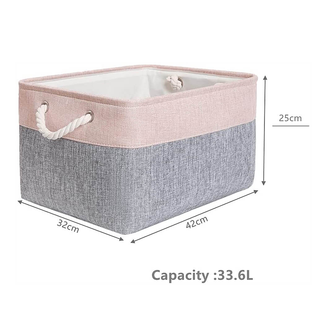 Storage Baskets Set with Rope Handles Grey/Pink 42x32x25cm - Image 4