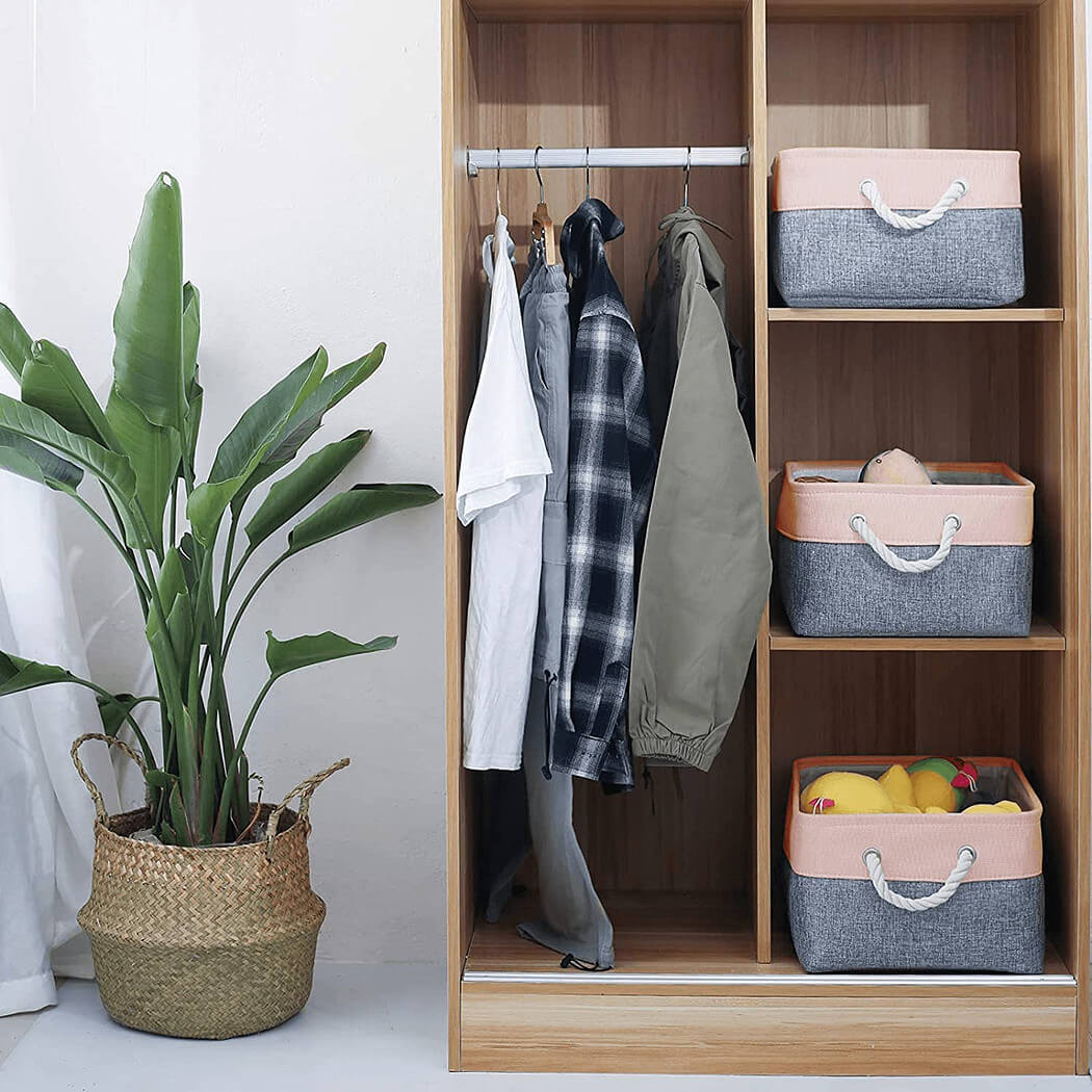 Storage Baskets Set with Rope Handles Grey/Pink 42x32x25cm - Image 5
