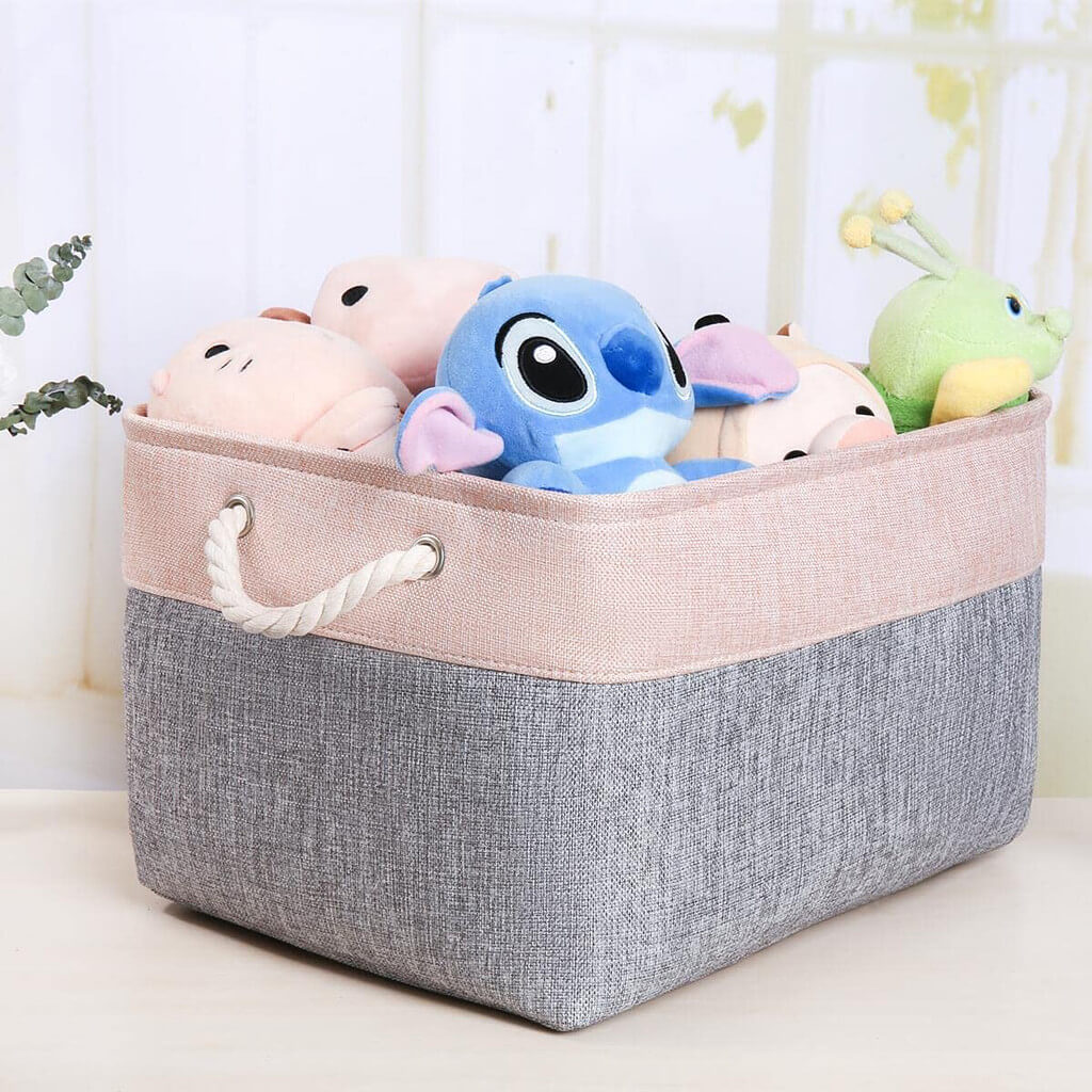 Storage Baskets Set with Rope Handles Grey/Pink 42x32x25cm - Image 8