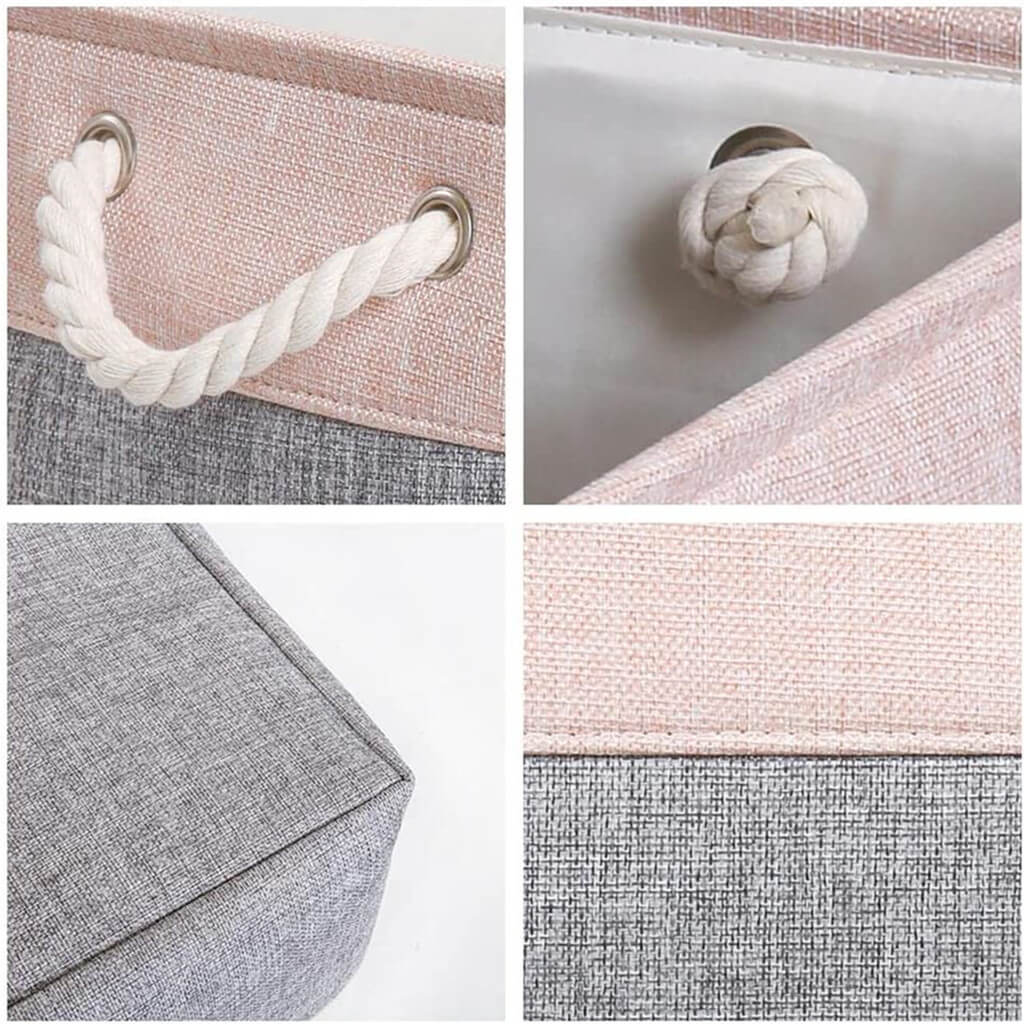 Storage Baskets Set with Rope Handles Grey/Pink 42x32x25cm - Image 9