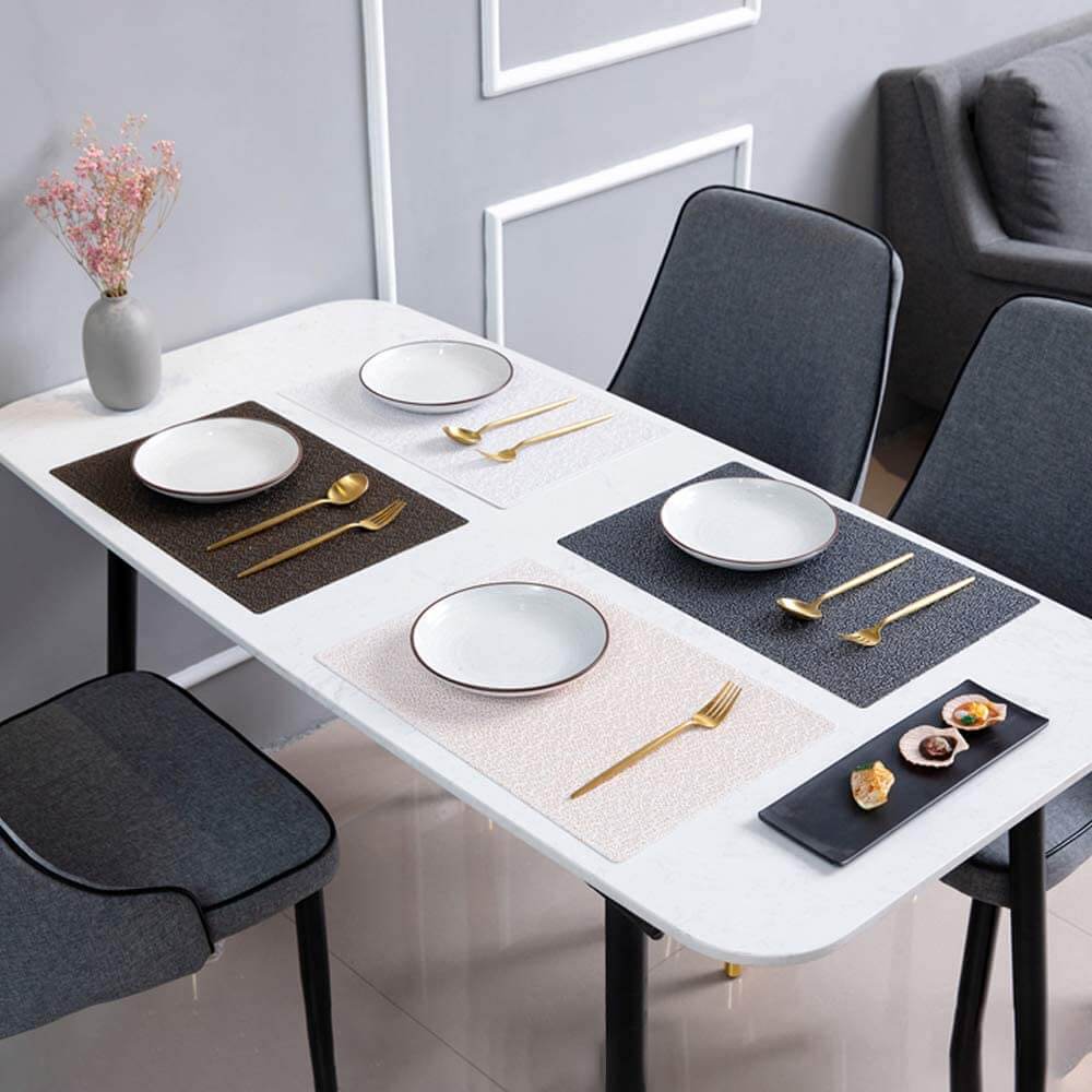 Set of 4 Embossed Pattern Leather Table Place Mats Washable Heat Resistant Non-Slip Dinner Placemats for Tables Decor (Black Gold,4 Pack) - Image 3