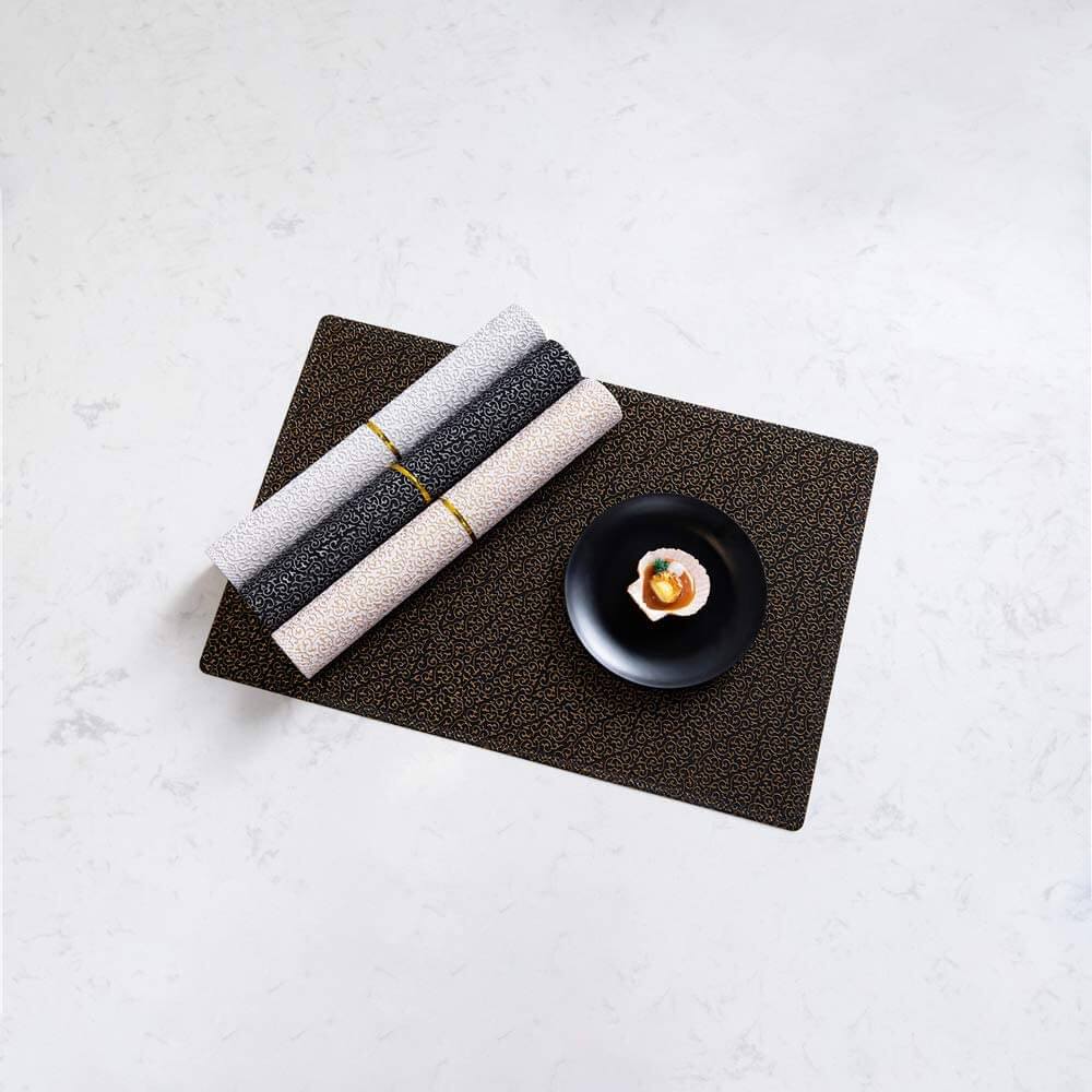 Set of 4 Embossed Pattern Leather Table Place Mats Washable Heat Resistant Non-Slip Dinner Placemats for Tables Decor (Black Gold,4 Pack) - Image 5