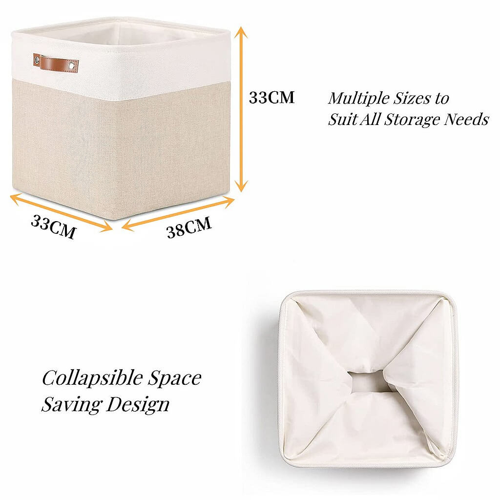 White Khaki Storage Basket with Leather Handles - Image 12