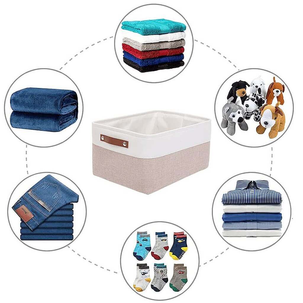 White Khaki Storage Basket with Leather Handles - Image 20