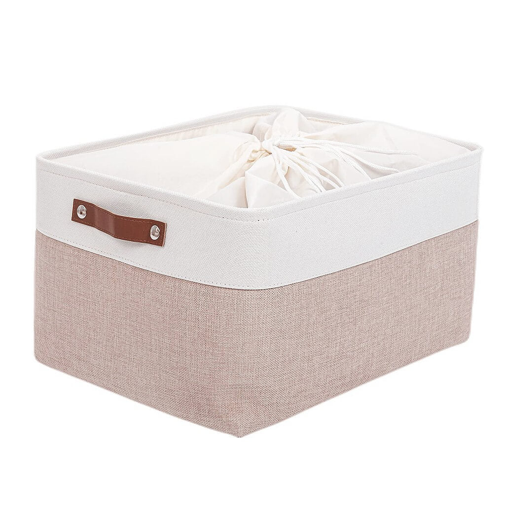 White Khaki Storage Basket with Leather Handles - Image 50