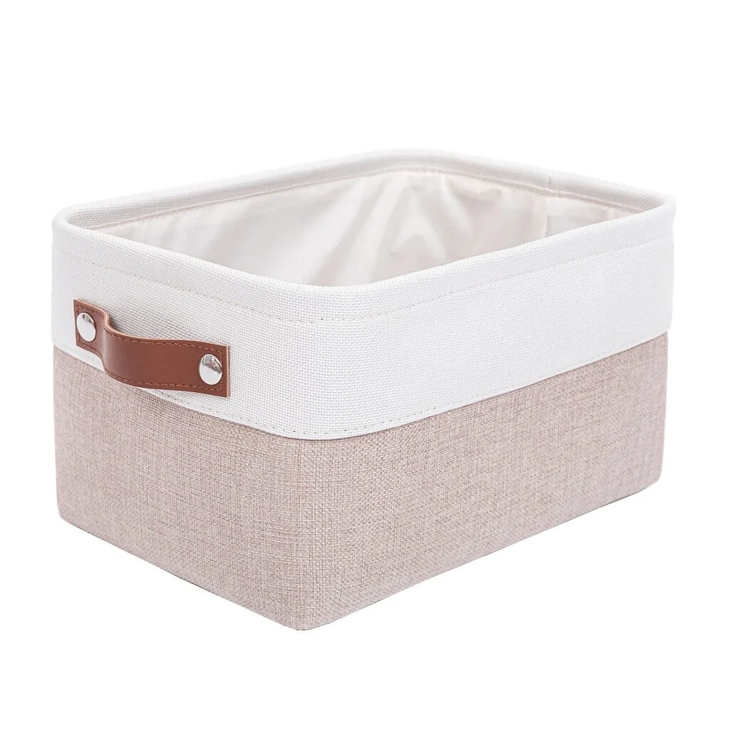 White Khaki Storage Basket with Leather Handles - Image 62