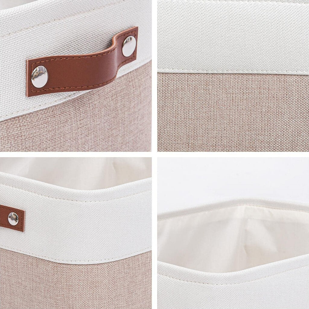 White Khaki Storage Basket with Leather Handles - Image 66