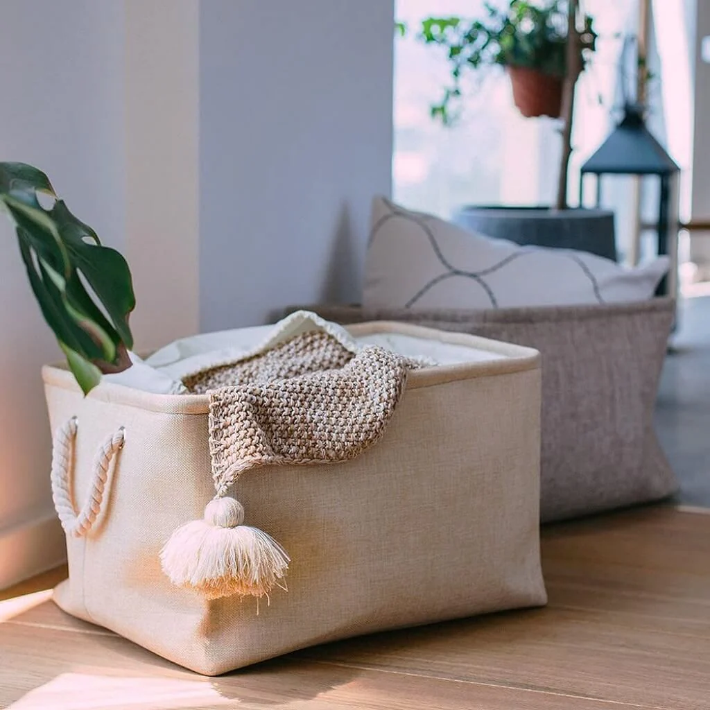 Fabric Storage Boxes Light Khaki - Image 10