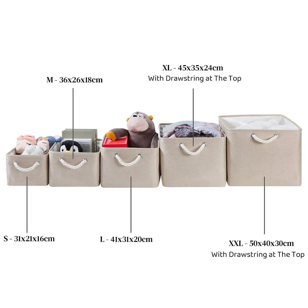 Fabric Storage Boxes Light Khaki - Image 14