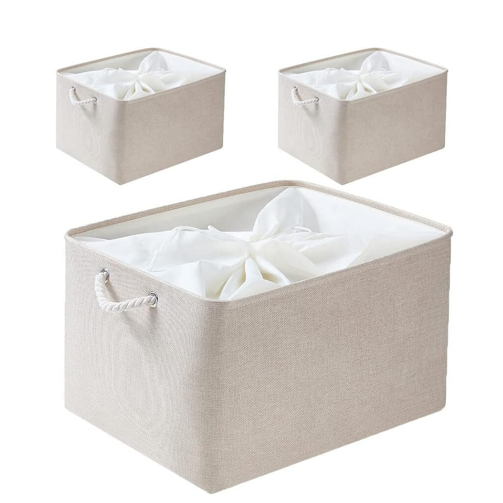 Fabric Storage Boxes Light Khaki - Image 7