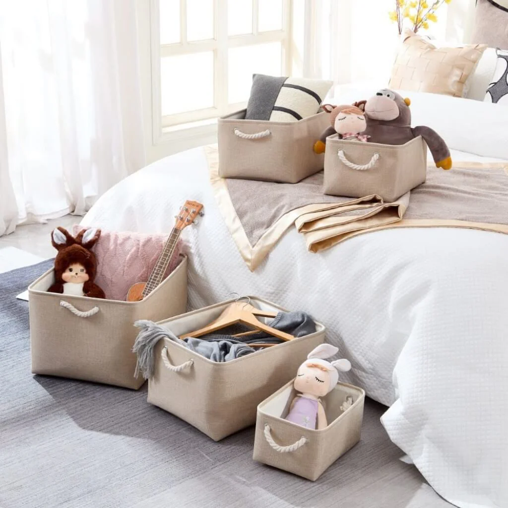 Fabric Storage Boxes Light Khaki - Image 8