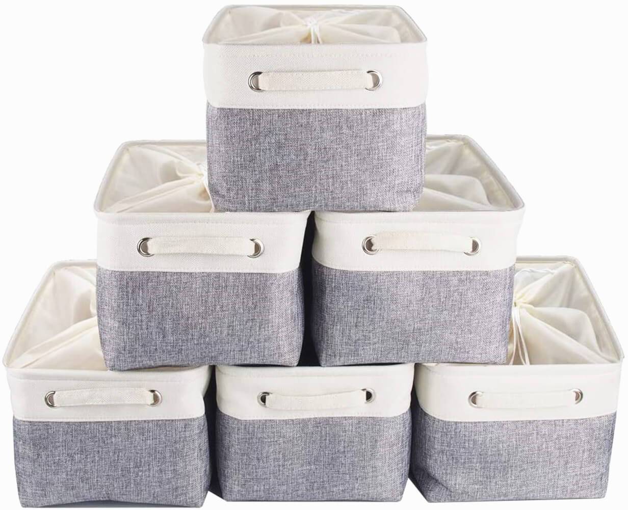 6 Pack White Grey Fabric Boxes for Cupboards - Image 21