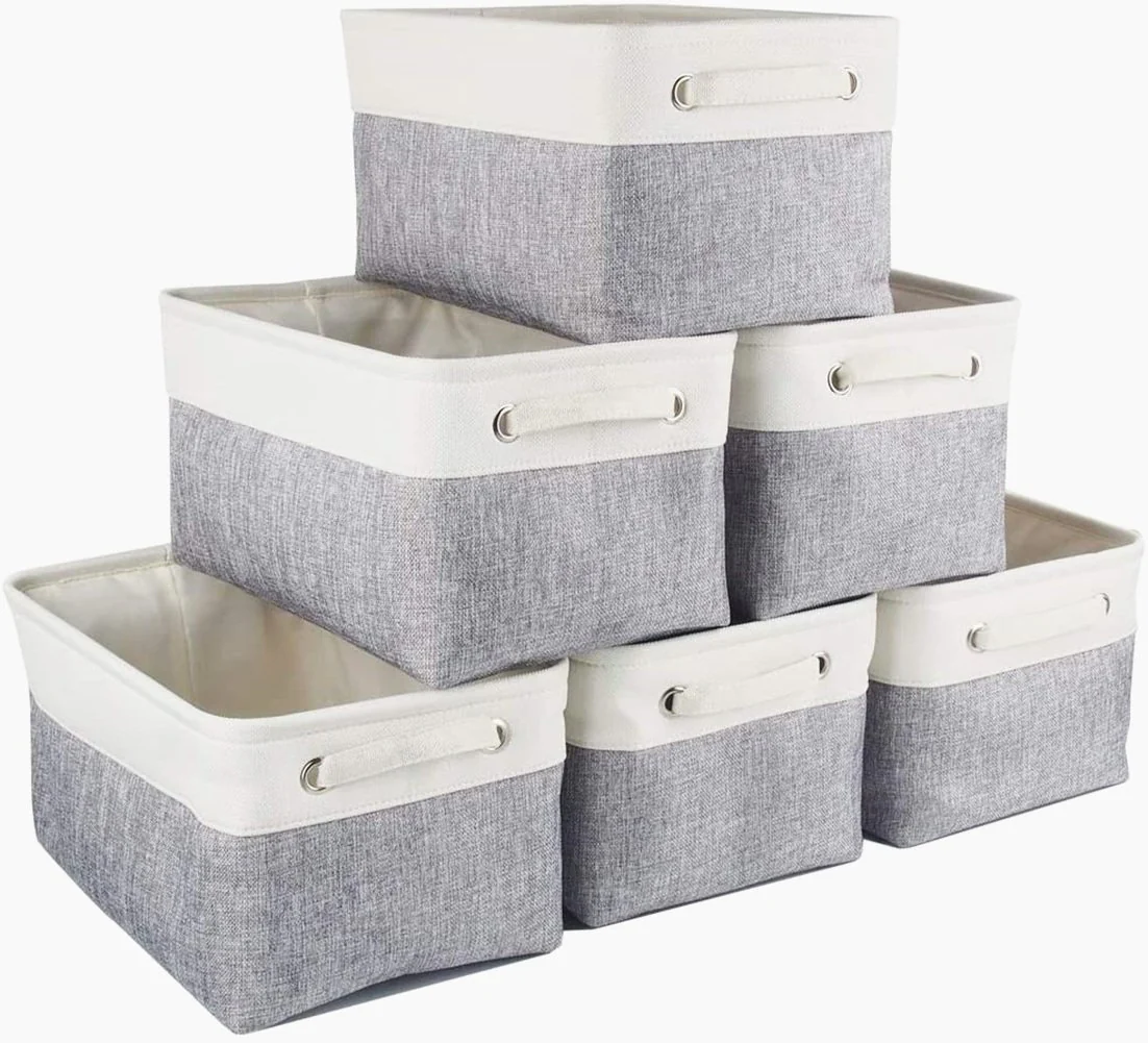 6 Pack White Grey Fabric Boxes for Cupboards - Image 8