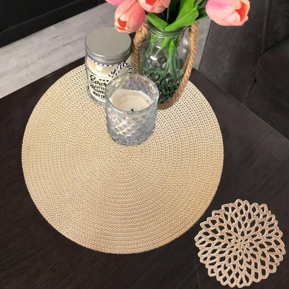 MANGATA Gold Placemats and Coaster Sets, Round PVC Placemat Washable Hollow Table Mats Set for Kitchen Dining Table - Image 17