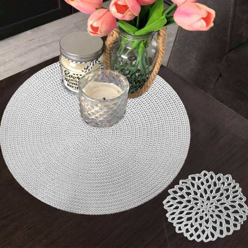 MANGATA Gold Placemats and Coaster Sets, Round PVC Placemat Washable Hollow Table Mats Set for Kitchen Dining Table - Image 3