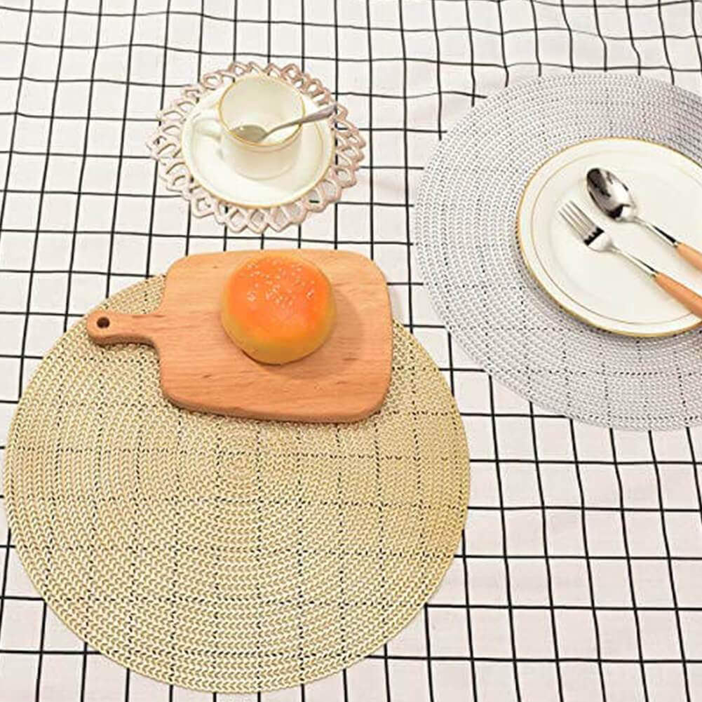 MANGATA Gold Placemats and Coaster Sets, Round PVC Placemat Washable Hollow Table Mats Set for Kitchen Dining Table - Image 7