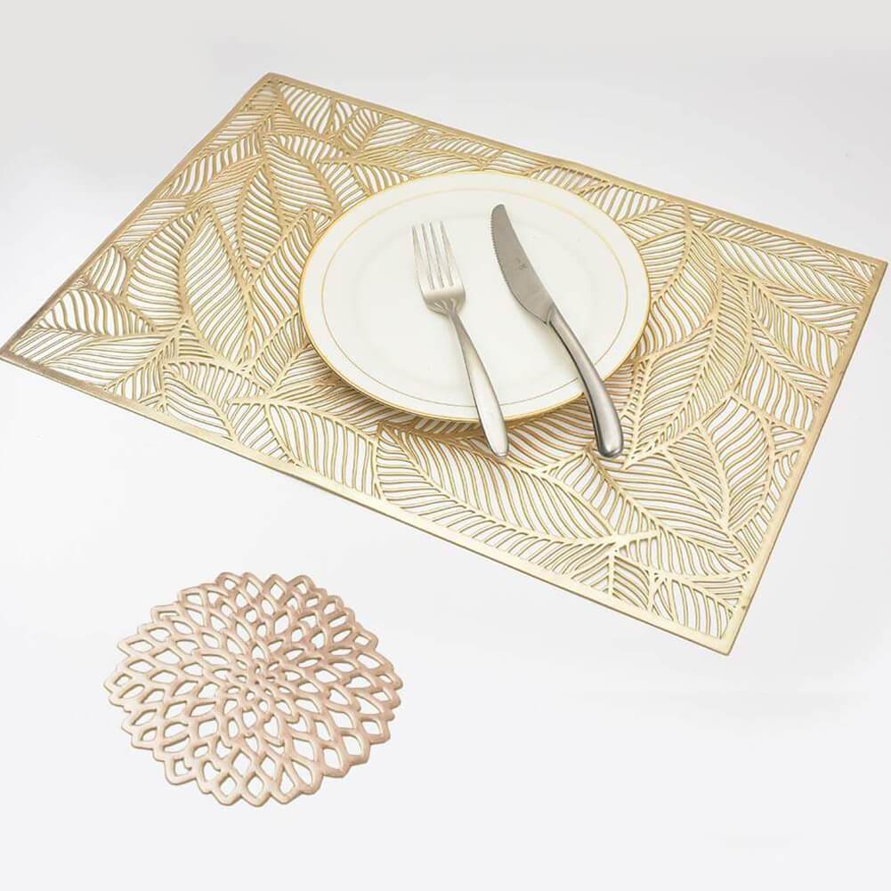 MANGATA Placemats and Coaster Sets, PVC Decorative Placemat Washable Hollow Table Mats Set for Kitchen Dining Table（Rectangle） - Image 9