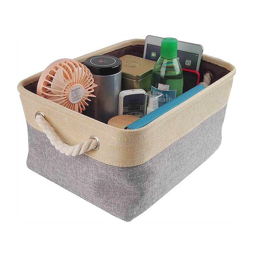 MANGATA Small Large Washable Canvas Storage Box Grey Beige - Image 11