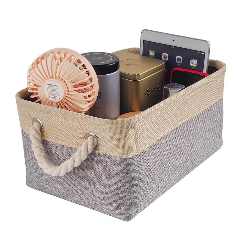 MANGATA Small Large Washable Canvas Storage Box Grey Beige - Image 12