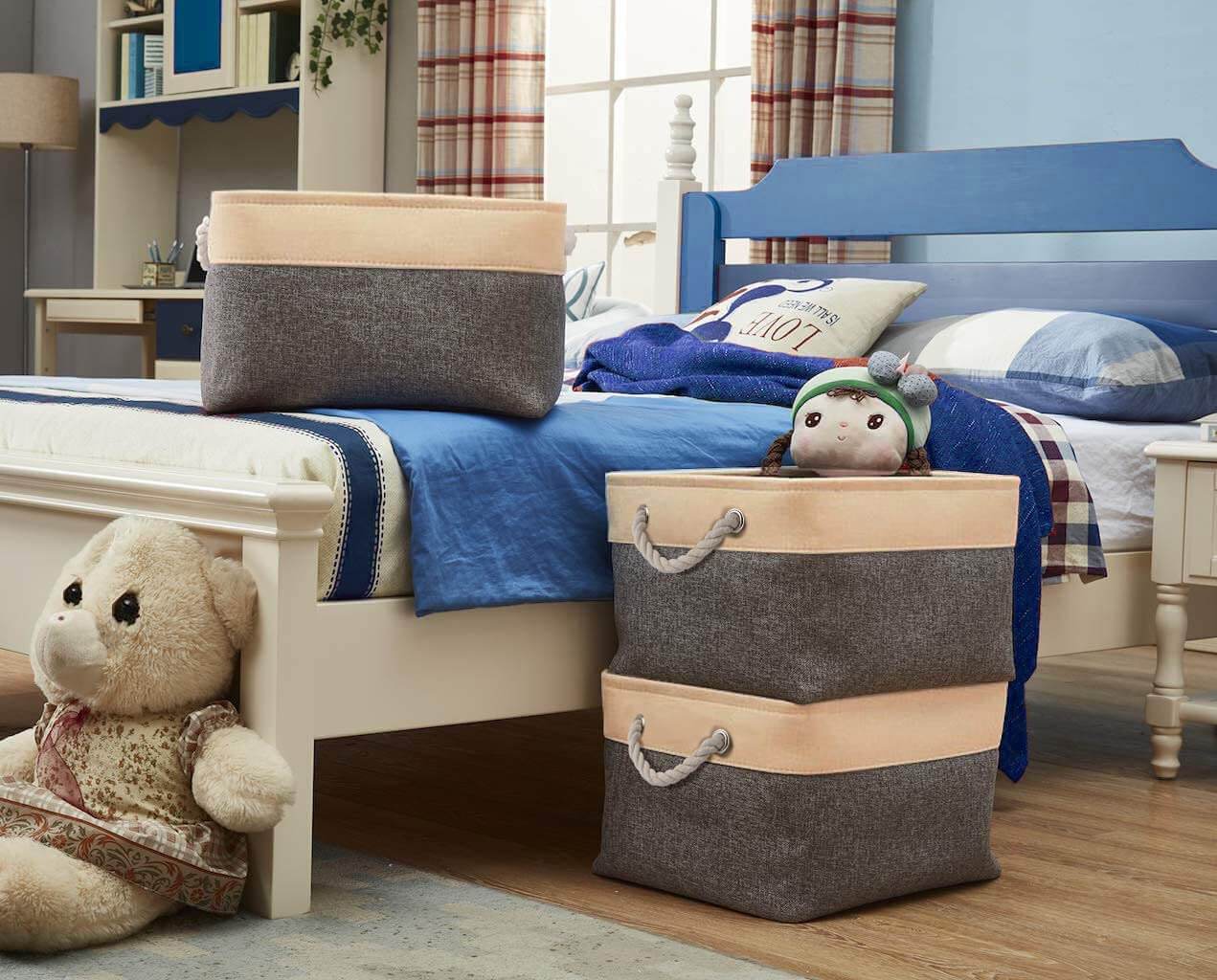 MANGATA Small Large Washable Canvas Storage Box Grey Beige - Image 3