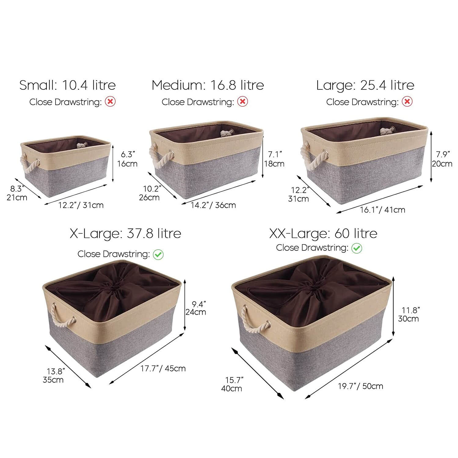 MANGATA Small Large Washable Canvas Storage Box Grey Beige - Image 4