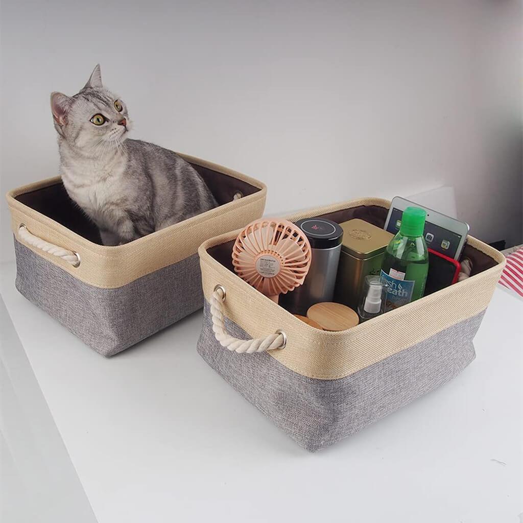 MANGATA Small Large Washable Canvas Storage Box Grey Beige - Image 5