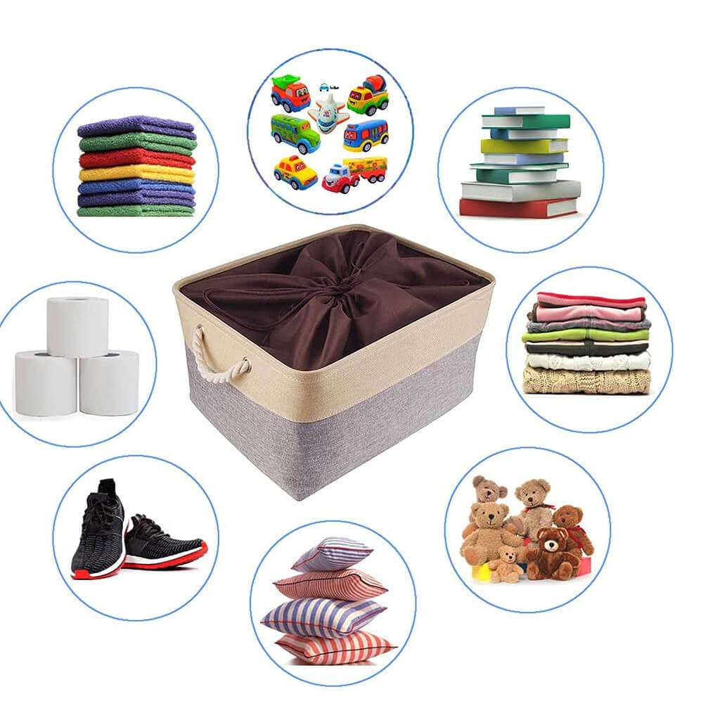 MANGATA Small Large Washable Canvas Storage Box Grey Beige - Image 6