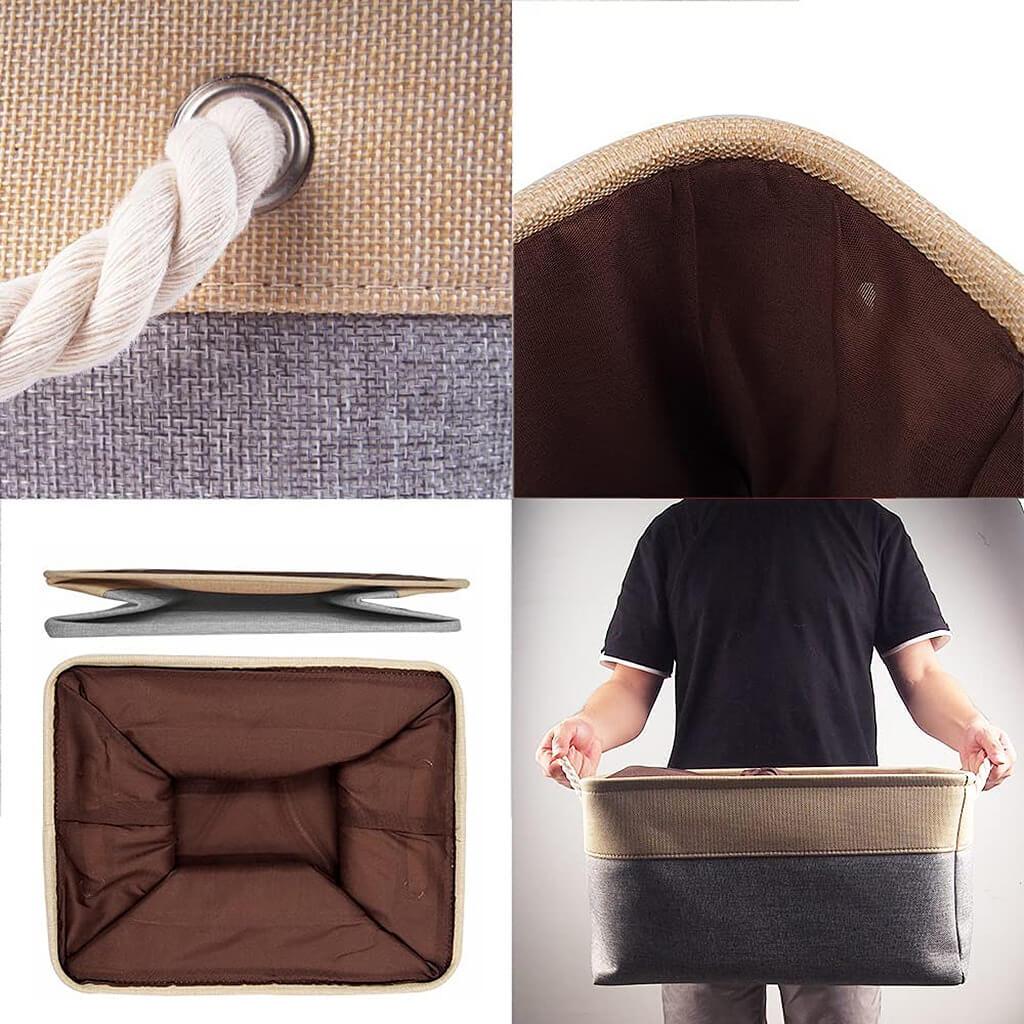 MANGATA Small Large Washable Canvas Storage Box Grey Beige - Image 7