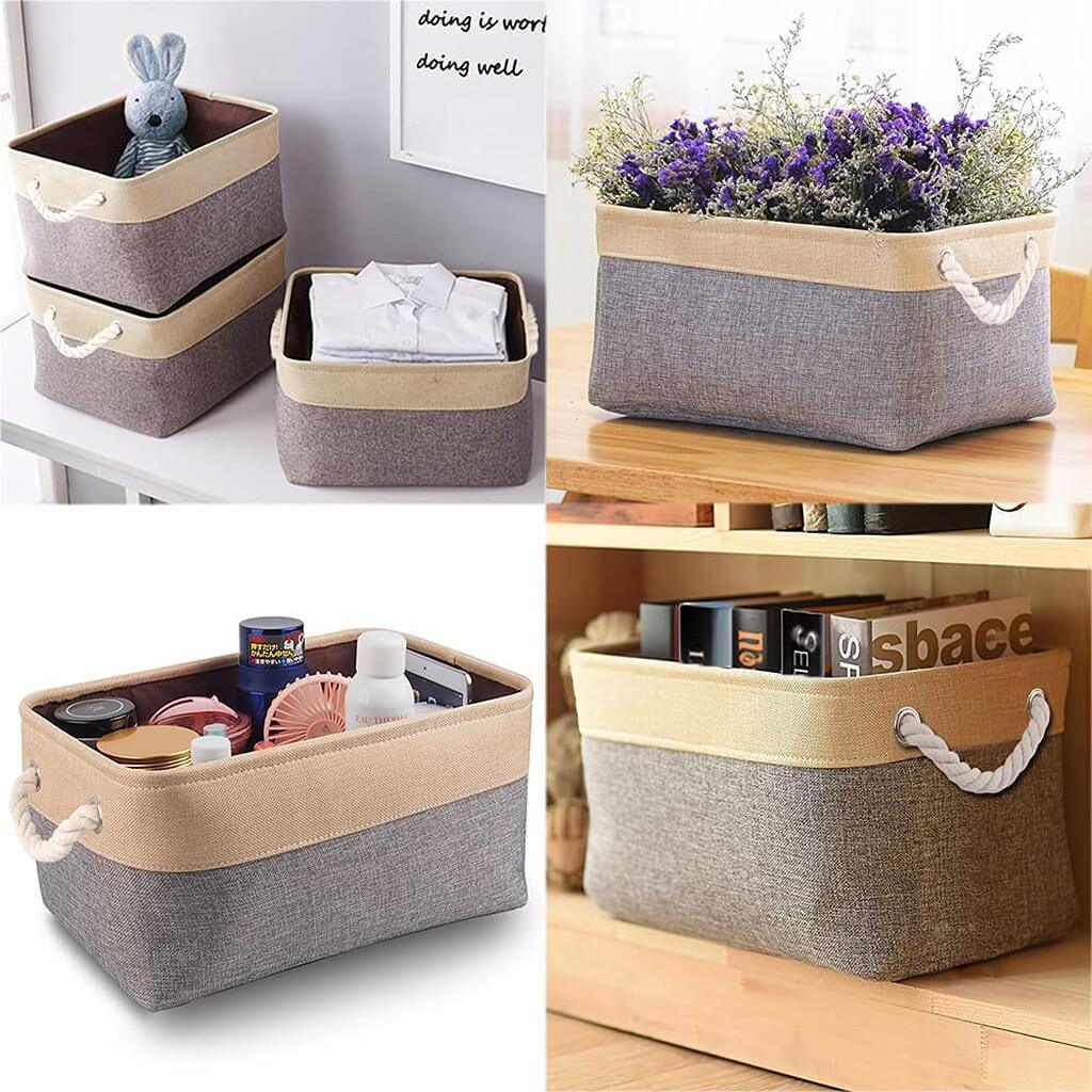 MANGATA Small Large Washable Canvas Storage Box Grey Beige - Image 8