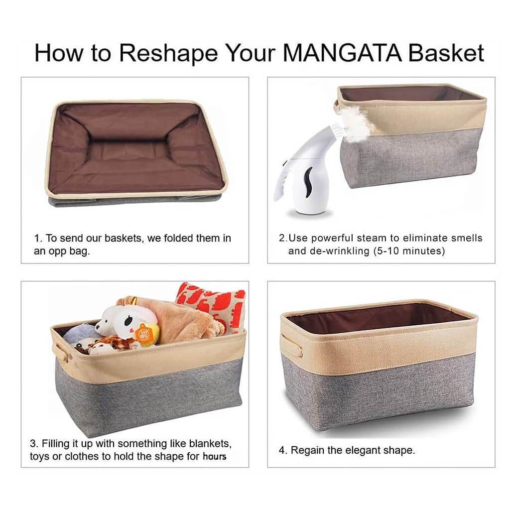MANGATA Small Large Washable Canvas Storage Box Grey Beige - Image 9