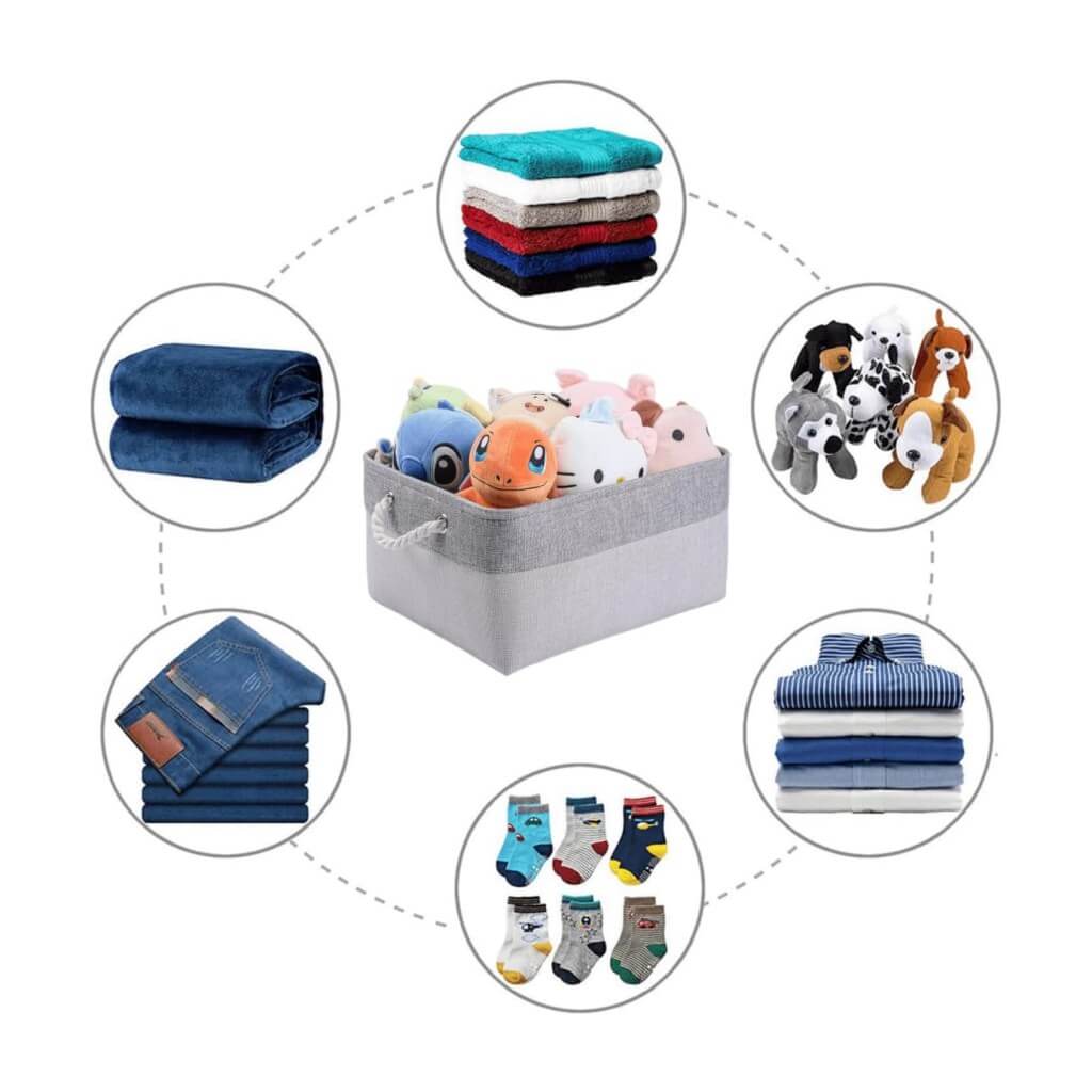 Mangata Storage Boxes- Set of 3 Canvas fabric Clothes Storage Basket for Bedroom Shelf Closet - Image 7
