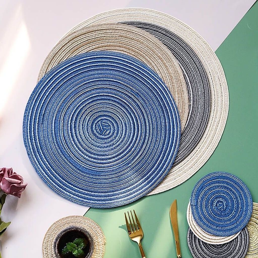 Natural Cotton Place Mat Set of 6 Washable Round Ramie Placemat For Decor Holiday Party - Image 2