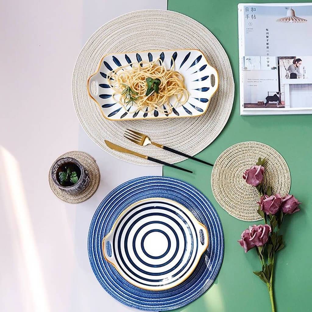 Natural Cotton Place Mat Set of 6 Washable Round Ramie Placemat For Decor Holiday Party - Image 3