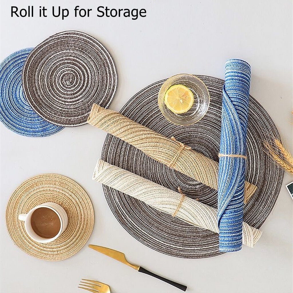 Natural Cotton Place Mat Set of 6 Washable Round Ramie Placemat For Decor Holiday Party - Image 5