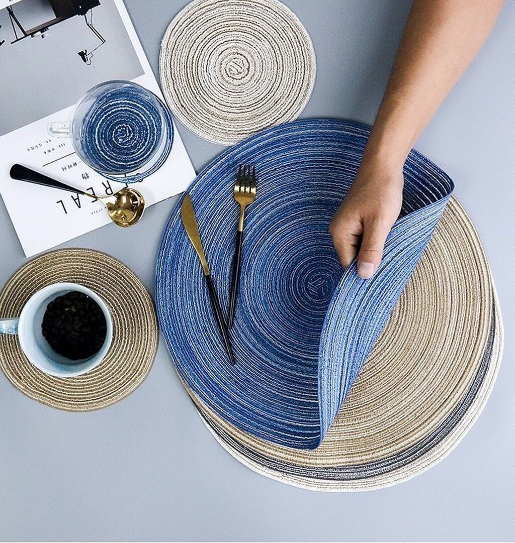 Natural Cotton Place Mat Set of 6 Washable Round Ramie Placemat For Decor Holiday Party - Image 6