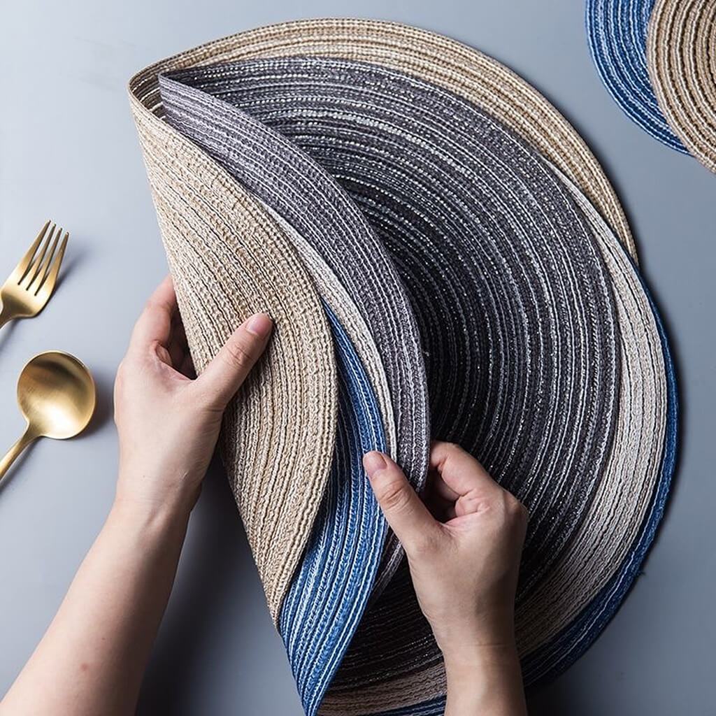 Natural Cotton Place Mat Set of 6 Washable Round Ramie Placemat For Decor Holiday Party - Image 7
