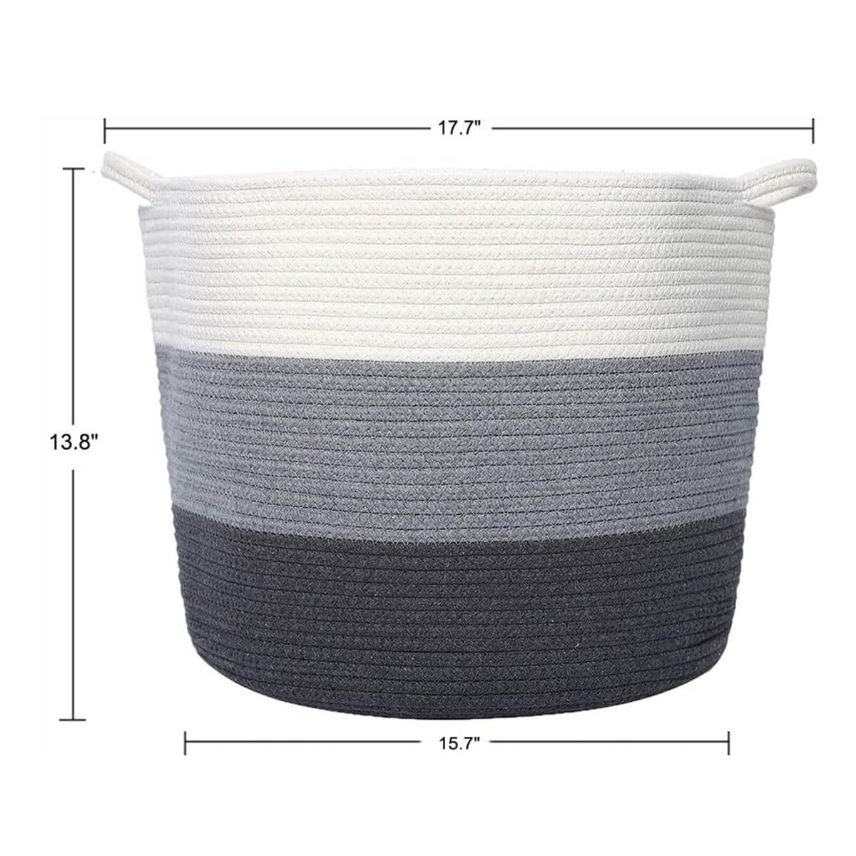 Natural Cotton Rope Woven Basket Grey and White, 45x40x35 CM - Image 3