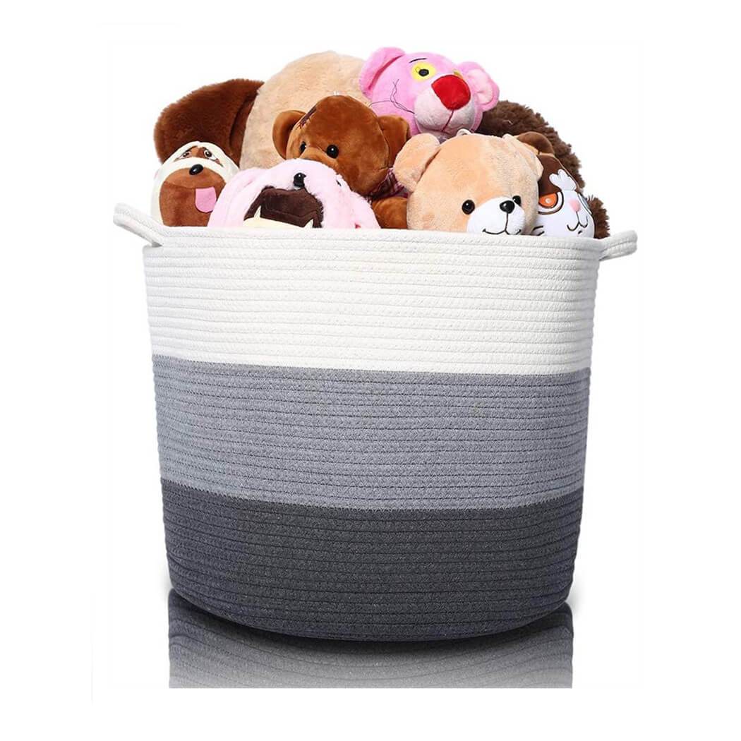 Natural Cotton Rope Woven Basket Grey and White, 45x40x35 CM - Image 5