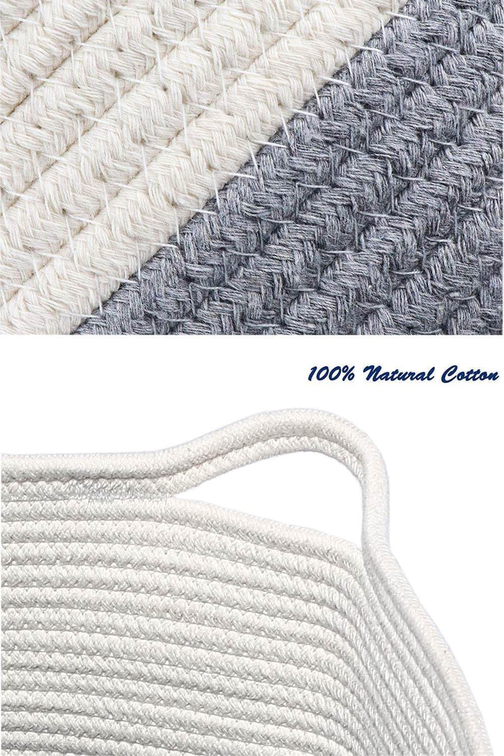 Natural Cotton Rope Woven Basket Grey and White, 45x40x35 CM - Image 6